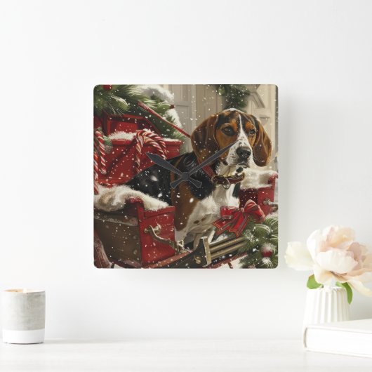 Treeing Walker Coonhound Hond Kerstfeest Vierkante Klok (Huis)