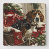 Treeing Walker Coonhound Hond Kerstfeest Vierkante Klok (Voorkant)