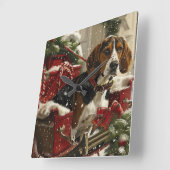Treeing Walker Coonhound Hond Kerstfeest Vierkante Klok (Hoek)