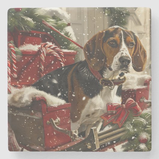 Treeing Walker Coonhound hond Kerstmis Festief Stenen Onderzetter (Voorkant)