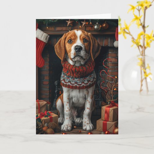 Treeing Walker Coonhound hond met kerstcadeaus Kaart (Gele Bloem)