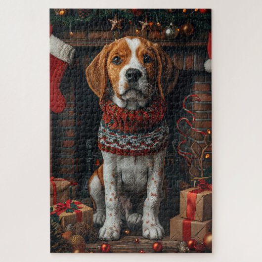 Treeing Walker Coonhound hond met kerstcadeaus Legpuzzel (Verticaal)