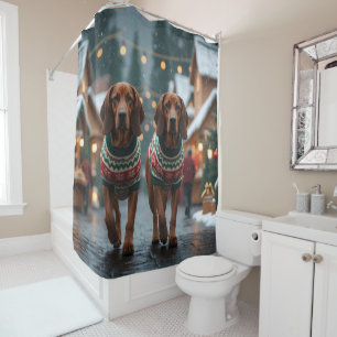 Treeing Walker Coonhound Honden Kerst Sneeuw Douchegordijn