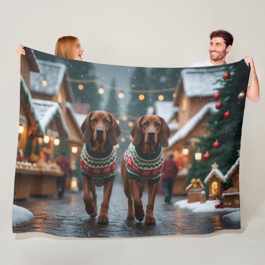 Treeing Walker Coonhound Honden Kerst Sneeuw Fleece Deken (In situ)