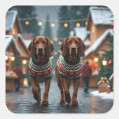 Treeing Walker Coonhound Honden Kerst Sneeuw Vierkante Sticker (Voorkant)
