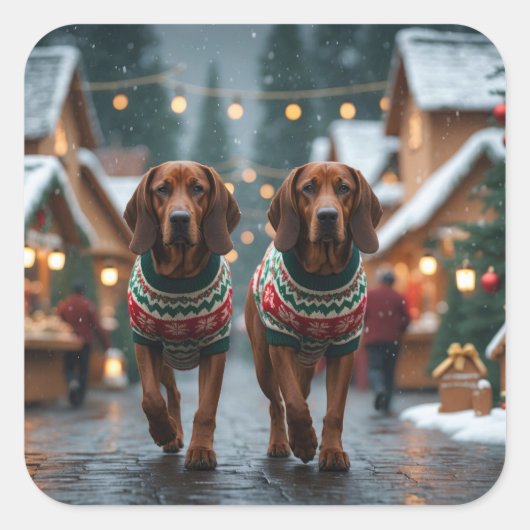 Treeing Walker Coonhound Honden Kerst Sneeuw Vierkante Sticker (Voorkant)