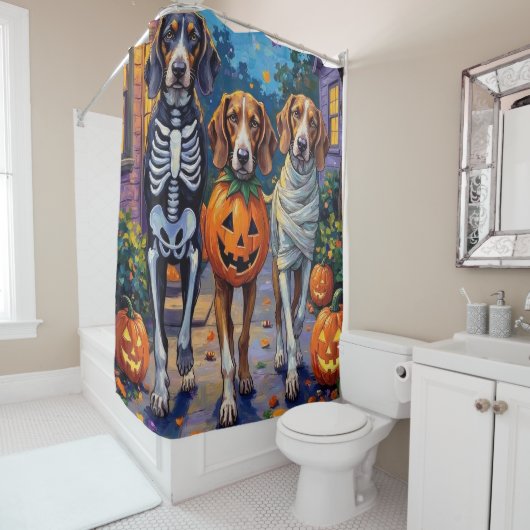 Treeing Walker Coonhound In Halloween Costumes Douchegordijn (In situ)