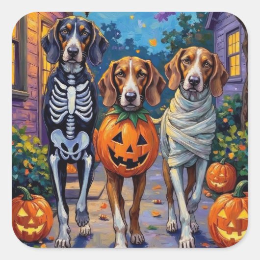 Treeing Walker Coonhound In Halloween Costumes Vierkante Sticker (Voorkant)