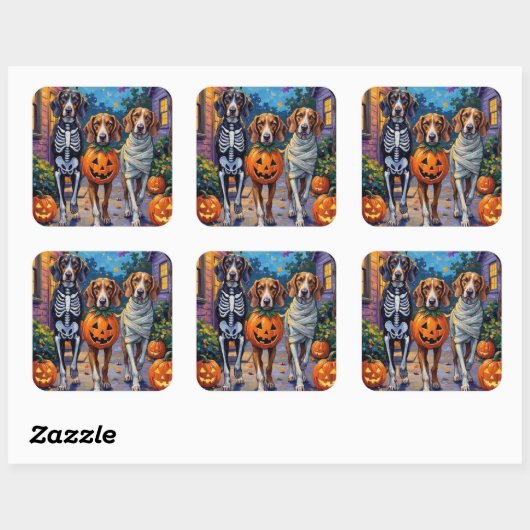 Treeing Walker Coonhound In Halloween Costumes Vierkante Sticker (Vel)