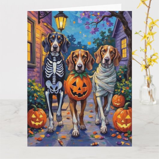 Treeing Walker Coonhound in Halloween-kostuums Kaart (Gele Bloem)