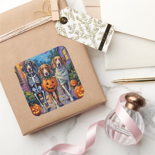 Treeing Walker Coonhound in Halloween-kostuums Vierkante Sticker (Geschenken)