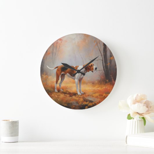 Treeing Walker Coonhound in herfstbladeren val Grote Klok (Huis)