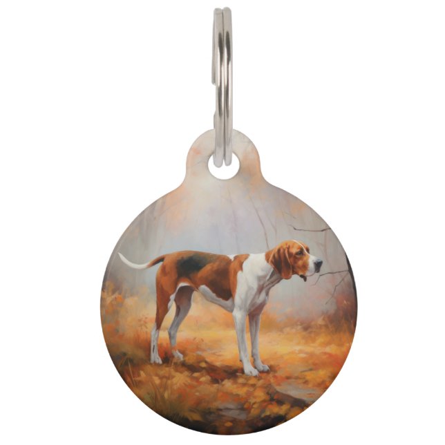 Treeing Walker Coonhound in herfstbladeren val Huisdierpenning (Voorkant)