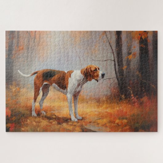Treeing Walker Coonhound in herfstbladeren val Legpuzzel (Horizontaal)