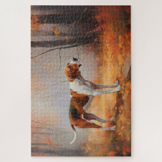 Treeing Walker Coonhound in herfstbladeren val Legpuzzel (Verticaal)