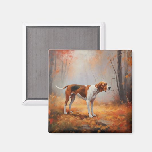 Treeing Walker Coonhound in herfstbladeren val  Magneet (Voorkant / Achterkant)