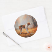 Treeing Walker Coonhound in herfstbladeren val Ronde Sticker (Envelop)