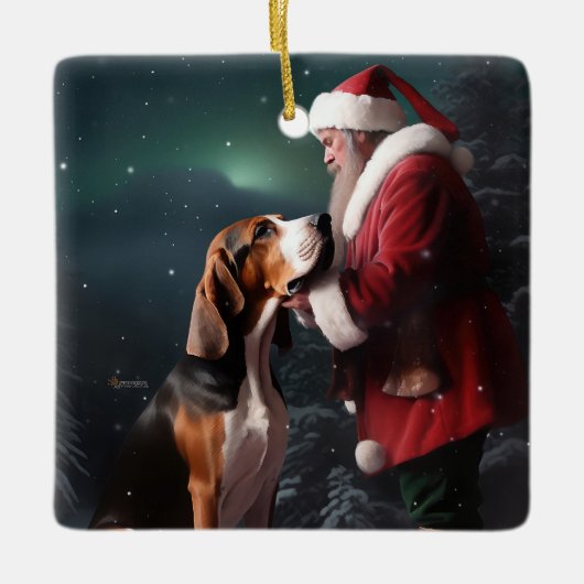 Treeing Walker Coonhound Kerstman Kerstmis Keramisch Ornament (Voorkant)