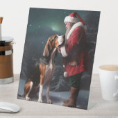 Treeing Walker Coonhound Kerstman Kerstmis Reclamebord Met Voetstuk (Insitu)