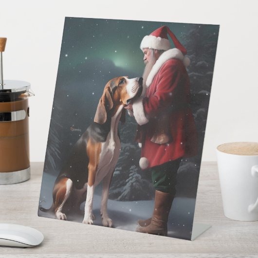 Treeing Walker Coonhound Kerstman Kerstmis Reclamebord Met Voetstuk (Insitu)