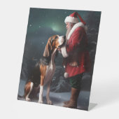 Treeing Walker Coonhound Kerstman Kerstmis Reclamebord Met Voetstuk (Voorkant)