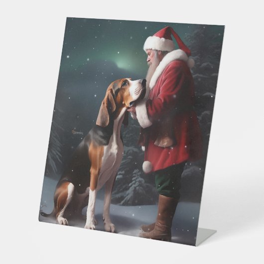 Treeing Walker Coonhound Kerstman Kerstmis Reclamebord Met Voetstuk (Voorkant)
