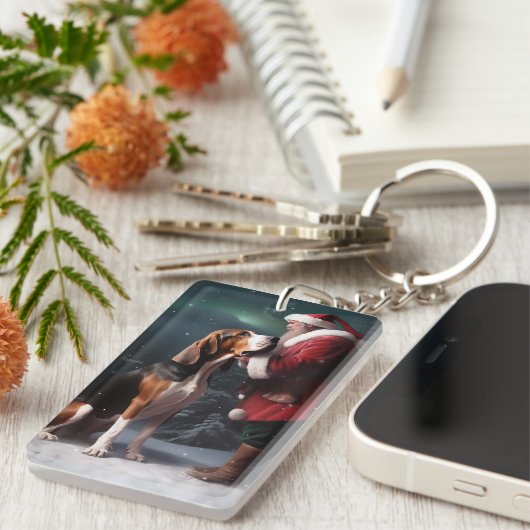 Treeing Walker Coonhound Kerstman Kerstmis Sleutelhanger (Voorkant Rechts)