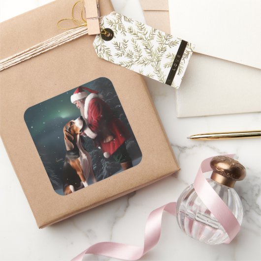 Treeing Walker Coonhound Kerstman Kerstmis Vierkante Sticker (Geschenken)