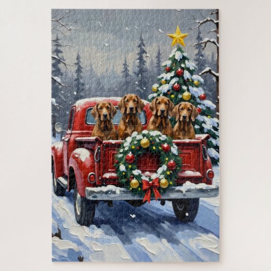 Treeing Walker Coonhound Kerstmis Rode Truck Legpuzzel (Verticaal)