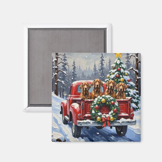 Treeing Walker Coonhound Kerstmis Rode Truck Magneet (Voorkant / Achterkant)