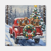 Treeing Walker Coonhound Kerstmis Rode Truck Magneet (Voorkant)
