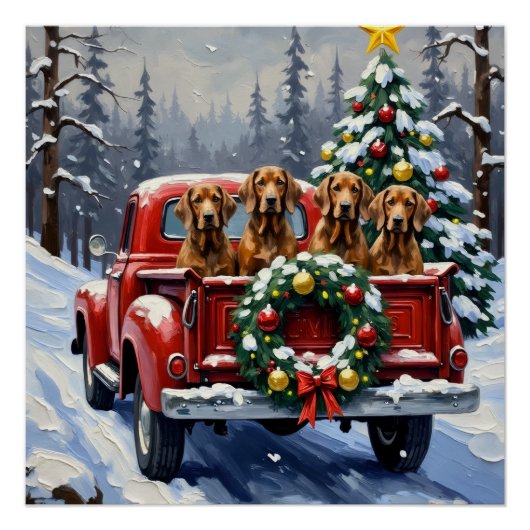 Treeing Walker Coonhound Kerstmis Rode Truck Perfect Poster (Voorkant)