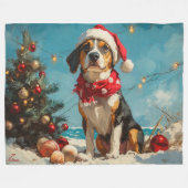 Treeing Walker Coonhound Kerstmis Vintage Strand Fleece Deken (Voorkant (Horizontaal))