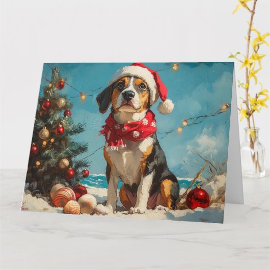 Treeing Walker Coonhound Kerstmis Vintage Strand Kaart (Gele Bloem)