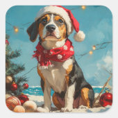 Treeing Walker Coonhound Kerstmis Vintage Strand Vierkante Sticker (Voorkant)