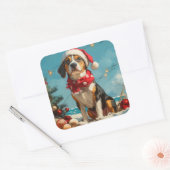 Treeing Walker Coonhound Kerstmis Vintage Strand Vierkante Sticker (Envelop)