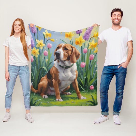 Treeing Walker Coonhound Lente Bloemen Schilderij Fleece Deken (In situ)