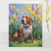Treeing Walker Coonhound Lente Bloemen Schilderij Kaart (Gele Bloem)