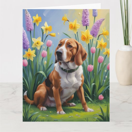 Treeing Walker Coonhound Lente Bloemen Schilderij Kaart (Voorkant)