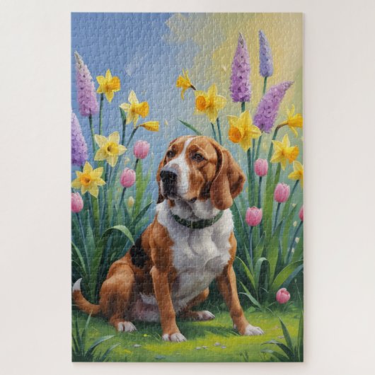 Treeing Walker Coonhound Lente Bloemen Schilderij Legpuzzel (Verticaal)