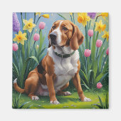 Treeing Walker Coonhound Lente Bloemen Schilderij Magneet (Voorkant)