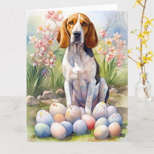 Treeing Walker Coonhound met Pasen Eieren Vakantie Kaart (Gele Bloem)