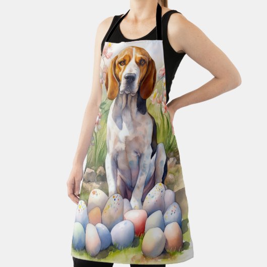 Treeing Walker Coonhound met Pasen Eieren Vakantie Schort (Insitu)