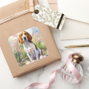 Treeing Walker Coonhound met Pasen Eieren Vakantie Vierkante Sticker