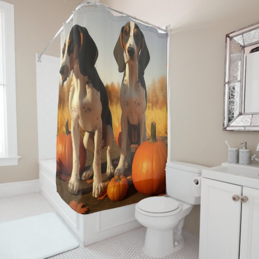 Treeing Walker Coonhound Puppy Herfst Pompoen Douchegordijn (In situ)