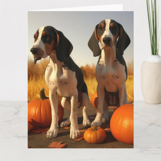 Treeing Walker Coonhound Puppy Herfst Pompoen Kaart (Voorkant)