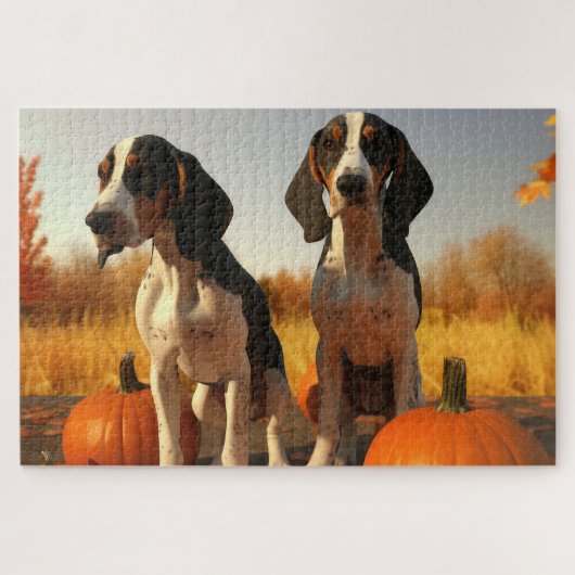 Treeing Walker Coonhound Puppy Herfst Pompoen Legpuzzel (Horizontaal)