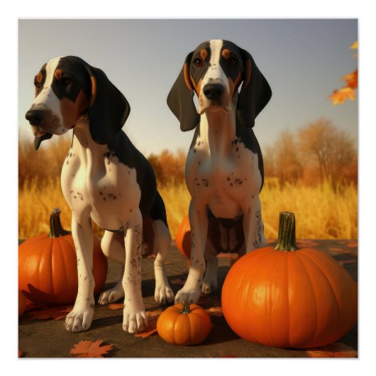 Treeing Walker Coonhound Puppy Herfst Pompoen Perfect Poster (Voorkant)