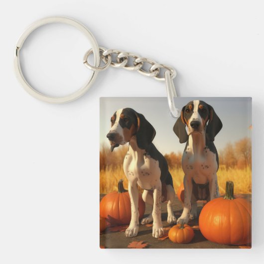 Treeing Walker Coonhound Puppy Herfst Pompoen Sleutelhanger (Voorkant)