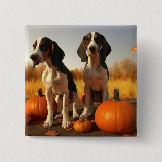Treeing Walker Coonhound Puppy Herfst Pompoen Vierkante Button 5,1 Cm (Voorkant)